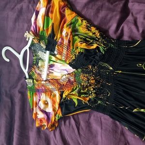 Floral and black long dress. Comfortable